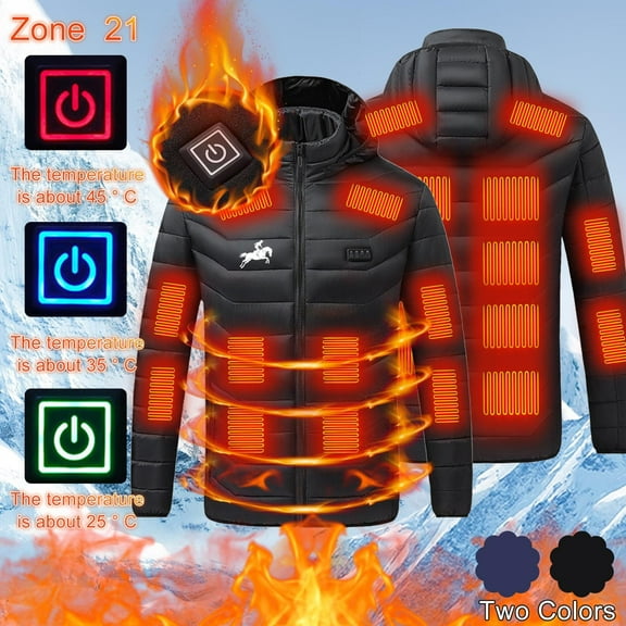 DODADAWANJ Mens Heated Jacket Lightweight Smart Electric Heated Jackets Big and Tall Quilted 21 Heating Zones Hooded Coat Winter Windproof Skiing Coats No Battery XXXL