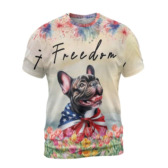 Freedom French Bulldog on Independence Day 4th of July All Over Print 3D Shirt Unisex Merch Dog Lover Gifts - 01005