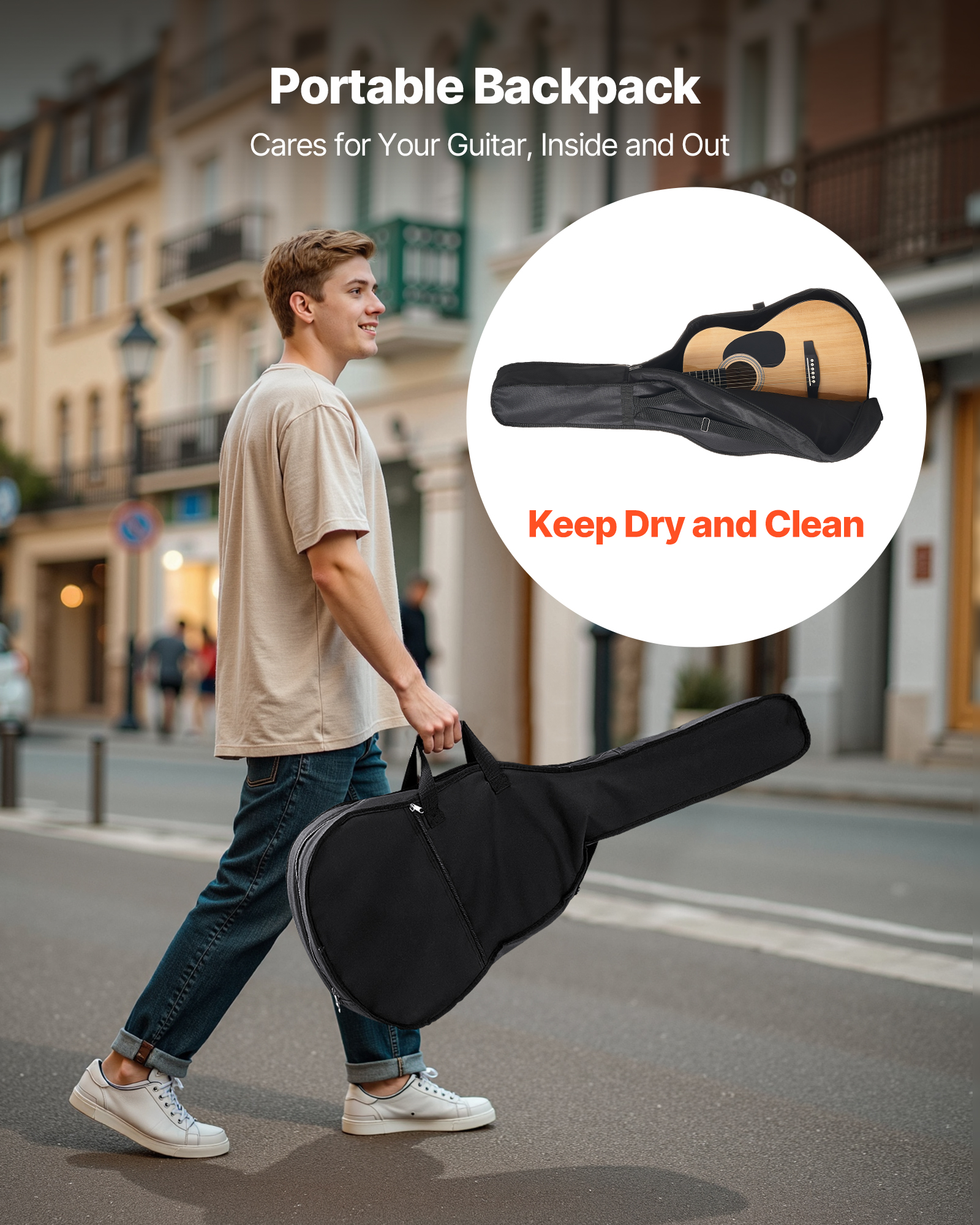 VEVOR Dreadnought Acoustic Guitar, 39 in, 6-String Natural Solid Spruce Top Guitar, Portable Bundle with Gig Bag, Tuner, Strap, Steel Strings, Picks, Capo, Rosewood Fingerboard, for Beginner Adults