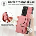 thumbnail image 6 of for Samsung Galaxy S21 Wallet Case, Crossbody Phone Purse with Card Holder for Women, Zipper PU Leather Carrying Cover Gift with Shoulder Strap Kickstand Anti-drop for S21 - Pink, 6 of 10