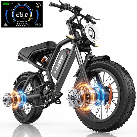 HiKeep 3000W Electric Bike for Adults, 20" Fat Tire Ebike, Dual Motor E-Mountain Bike, 48V 15.6Ah Battery, 7-Speed Shimano, Full Suspension, 32MPH, UL2849