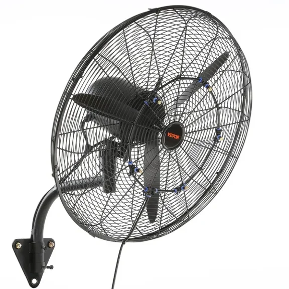 Wall-Mount Misting Fan, 24 Inch, 3-speed High Velocity Max. 7000 CFM, Waterproof Oscillating Industrial Wall Fan, Commercial or Residential for Warehouse, Greenhouse, Workshop, Black, ETL Listed