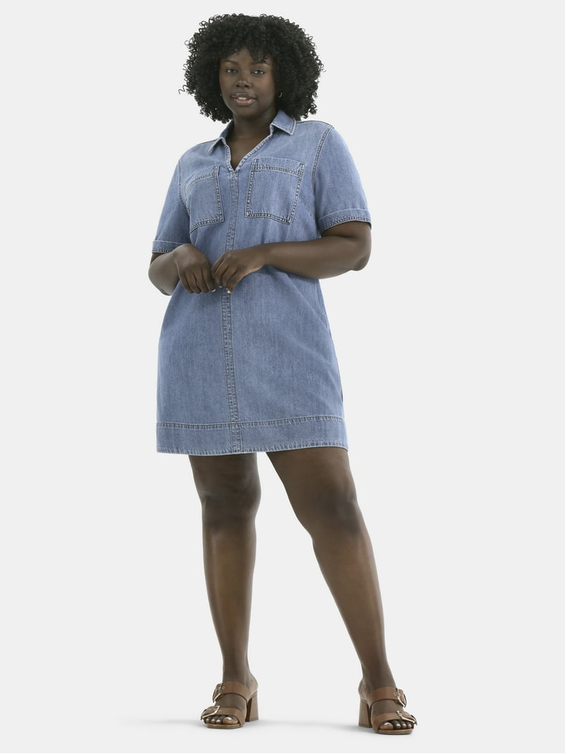 white christmas dresses Everlane Denim Popover Dress in Dark Indigo, Size XS, Cotton main image 0