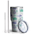 thumbnail image 2 of 30oz Blue Green Dinosaurs Geometric Pattern Tumblers Stainless Steel Tumbler with Lid and Straw,Vacuum Insulated Double Wall Travel Tumbler Cups Mug with Cleaning Brush for Coffee,Tea, 2 of 7