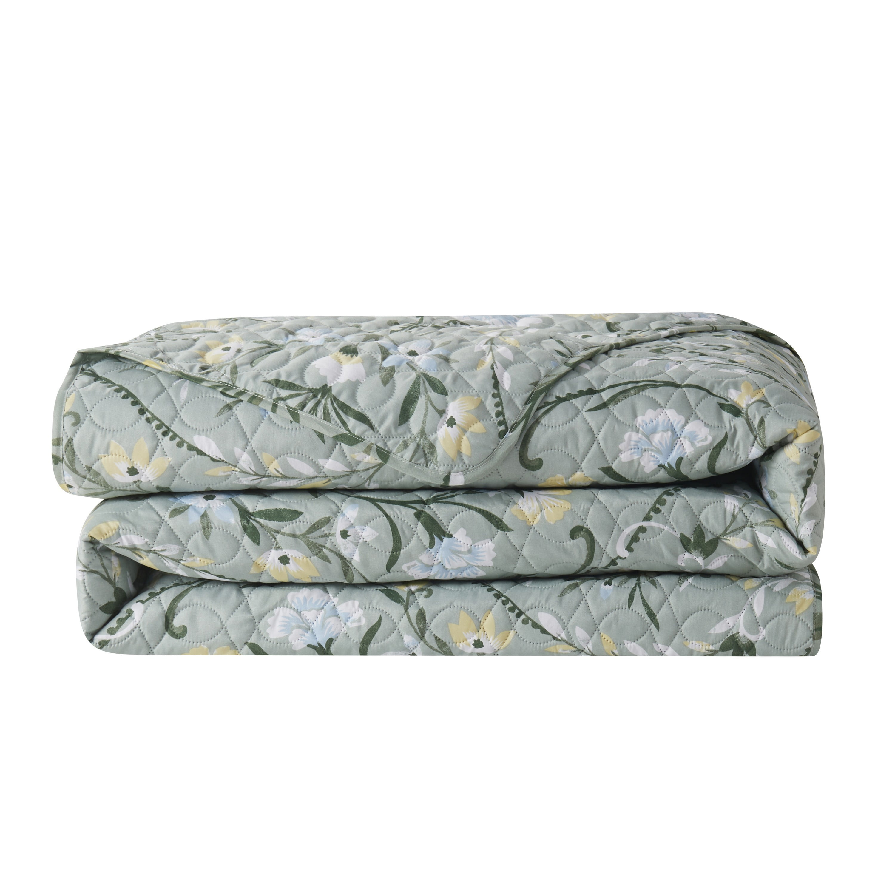 VCNY Home Province 3-Piece Green Floral Damask Printed Quilt Set, King, Adult, Unisex