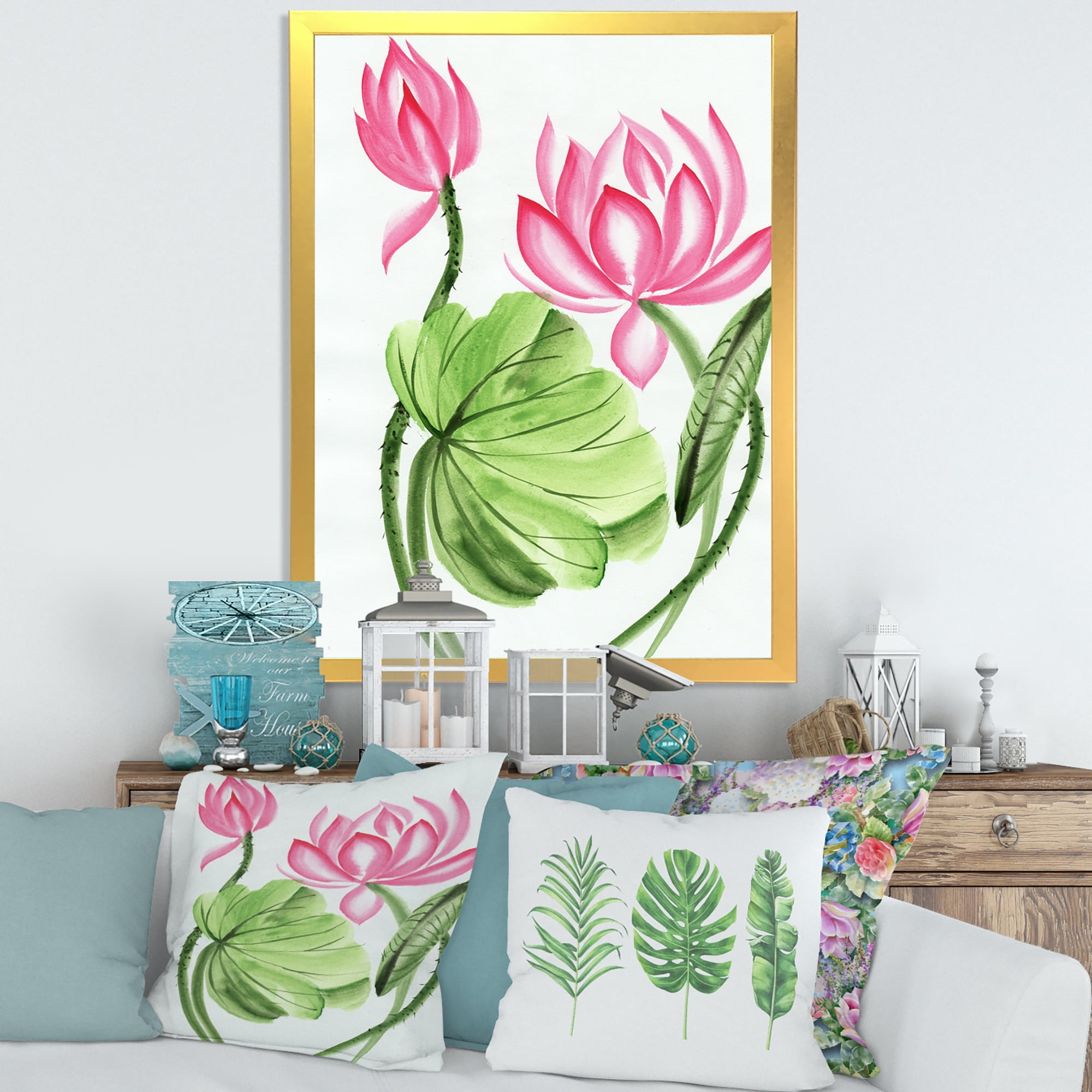 Designart 'The Dragonfly and Lotus II' Traditional Framed Art Print
