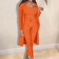 thumbnail image 2 of ATOYSOY Women's Three Piece Ribbed Outfits Trendy Knitted Tank Tops Skinny Pants Pockets Tracksuits Long Sleeve Sweatsuits Casual Open Front Cardigans Fall Orange S, 2 of 5