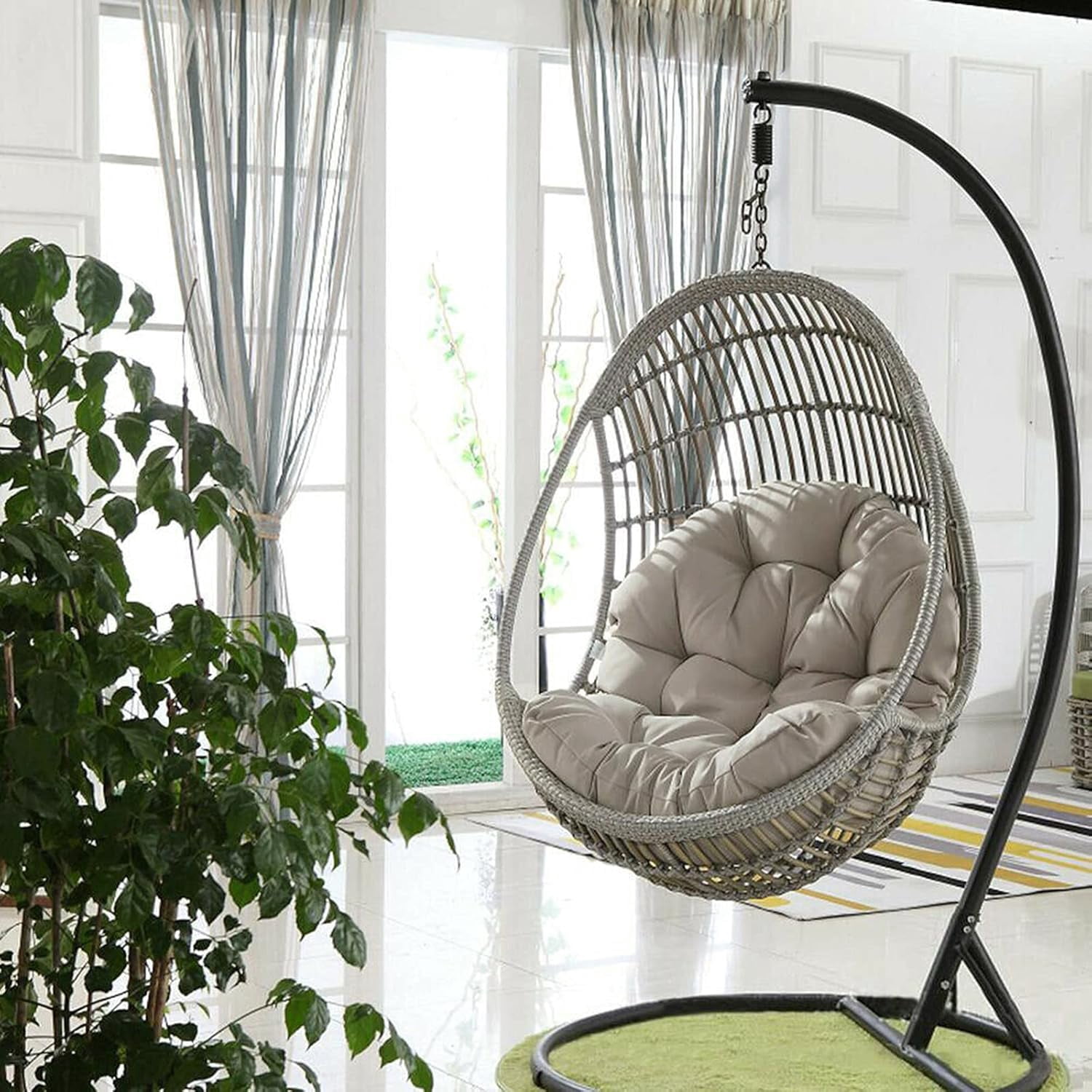 Egg Chair Outdoor Hammock Seat Cushion, Swing Hanging Chair Cushion for Indoor Outdoor Lounge Camping Yard Patio Garden Chair - Light Grey