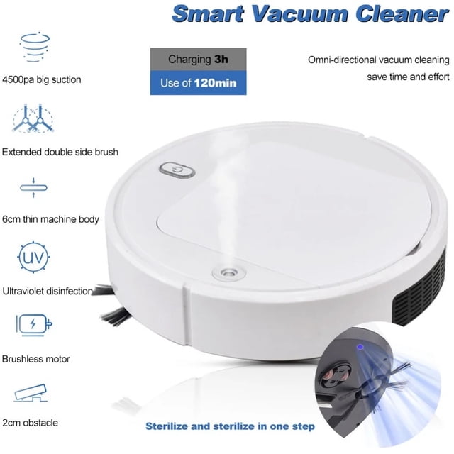 Robot aspirador 3 en 1, barredora USB inteligente, desinfectante UV
