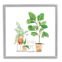 Stupell Bathroom Greenery Varied Plants Botanical & Floral Painting Gray Framed Art Print Wall Art