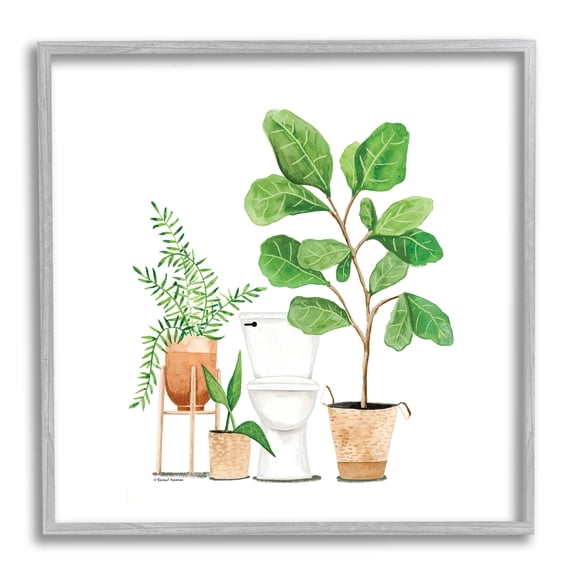 Stupell Bathroom Greenery Varied Plants Botanical & Floral Painting Gray Framed Art Print Wall Art