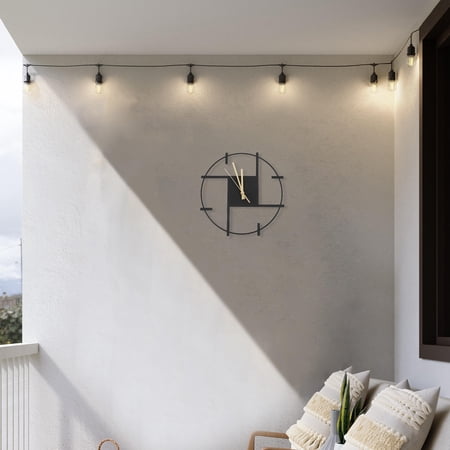 LOLIPPYY Wrought Iron Wall Clock Silent Non Ticking Black Decorative for Home and Garden
