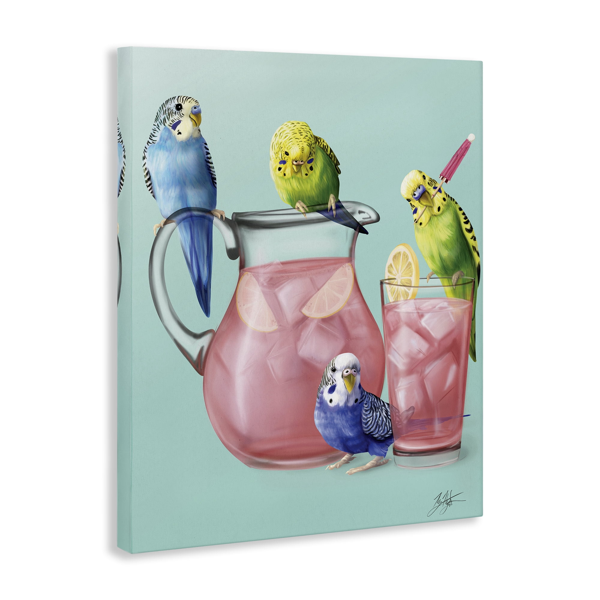 Stupell Industries Budgies & Pink Lemonade Food & Beverage Painting Gallery Wrapped Canvas Art Print Wall Art, 24 x 30