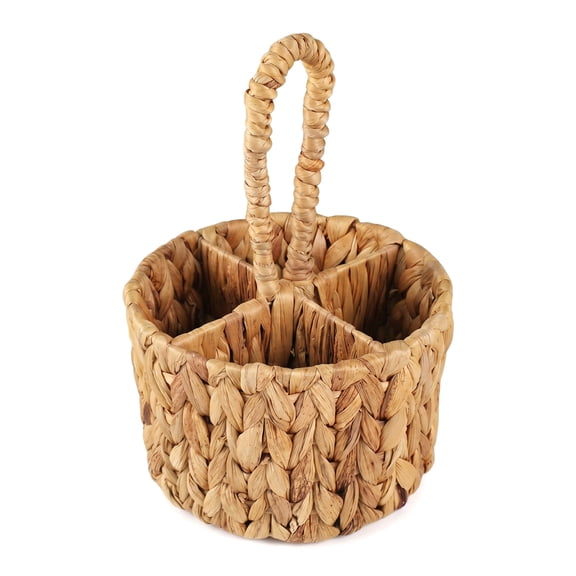 Wicker Flatware Storage Basket ,Woven Flatware Organizer, Divided Cutlery Holder, Kitchen Utensil Silverware Organizer with Handle for Table Decor Party