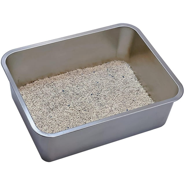 Boîte à Litière en Acier Inoxydable pour Chat, Chien et Lapin, Résistant à la Corrosion, Facile à Nettoyer, Aucun Résidu n'Absorbe les Taches d'Odeur, Rouille, Poêle Durable (L 20 "X 14"), Profondeur 2,75"