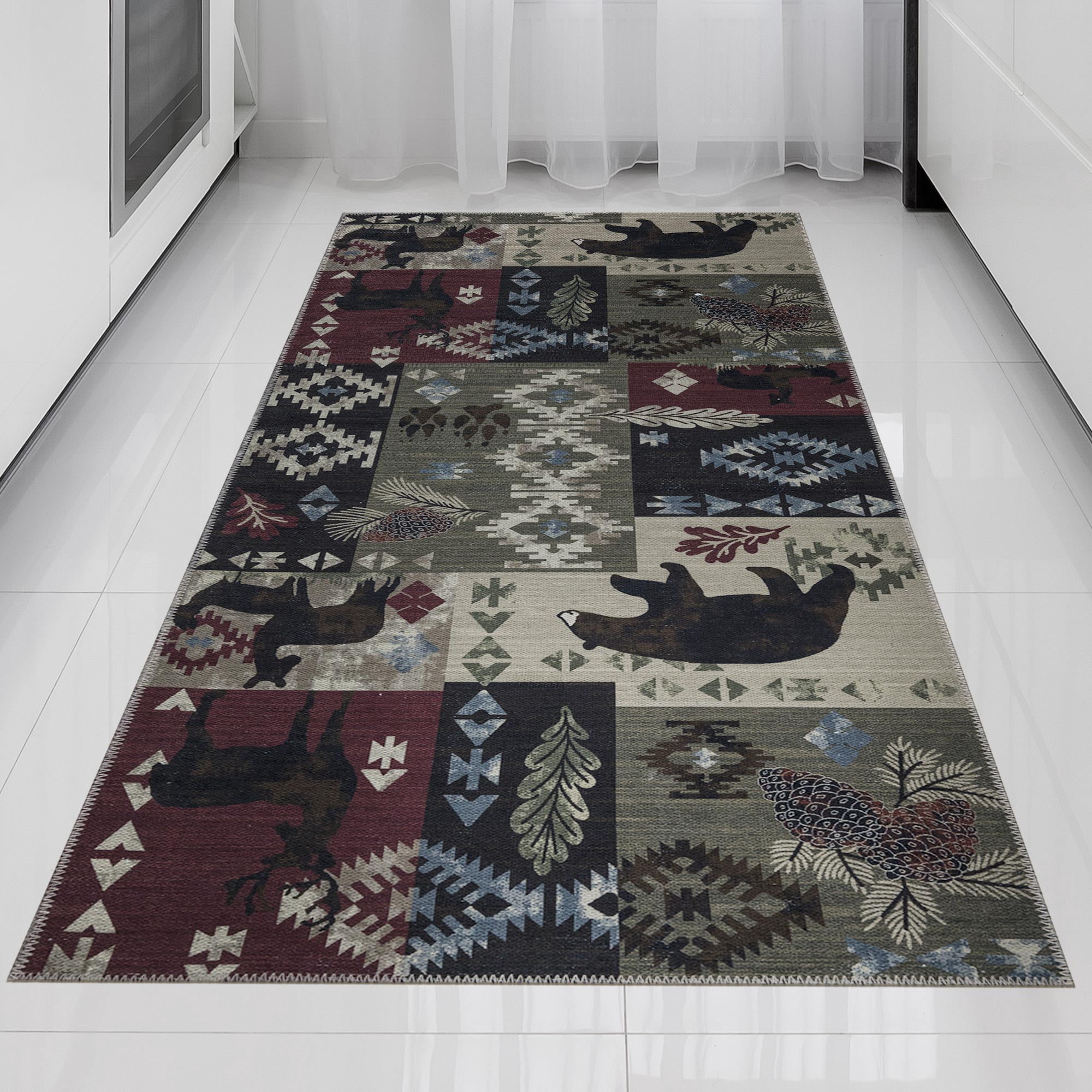Ottomanson Machine Washable Cotton 3x6 Flatweave Runner Rug for Bedroom, 2'7" x 6', Multicolor Southwestern