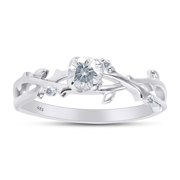 1/2 Carat Center Round Cut Moissanite Lab Created Diamond Twisted Leaf Solitaire Engagement Promise Ring In 14k White Gold Over Sterling Silver(0.55 Cttw)-5