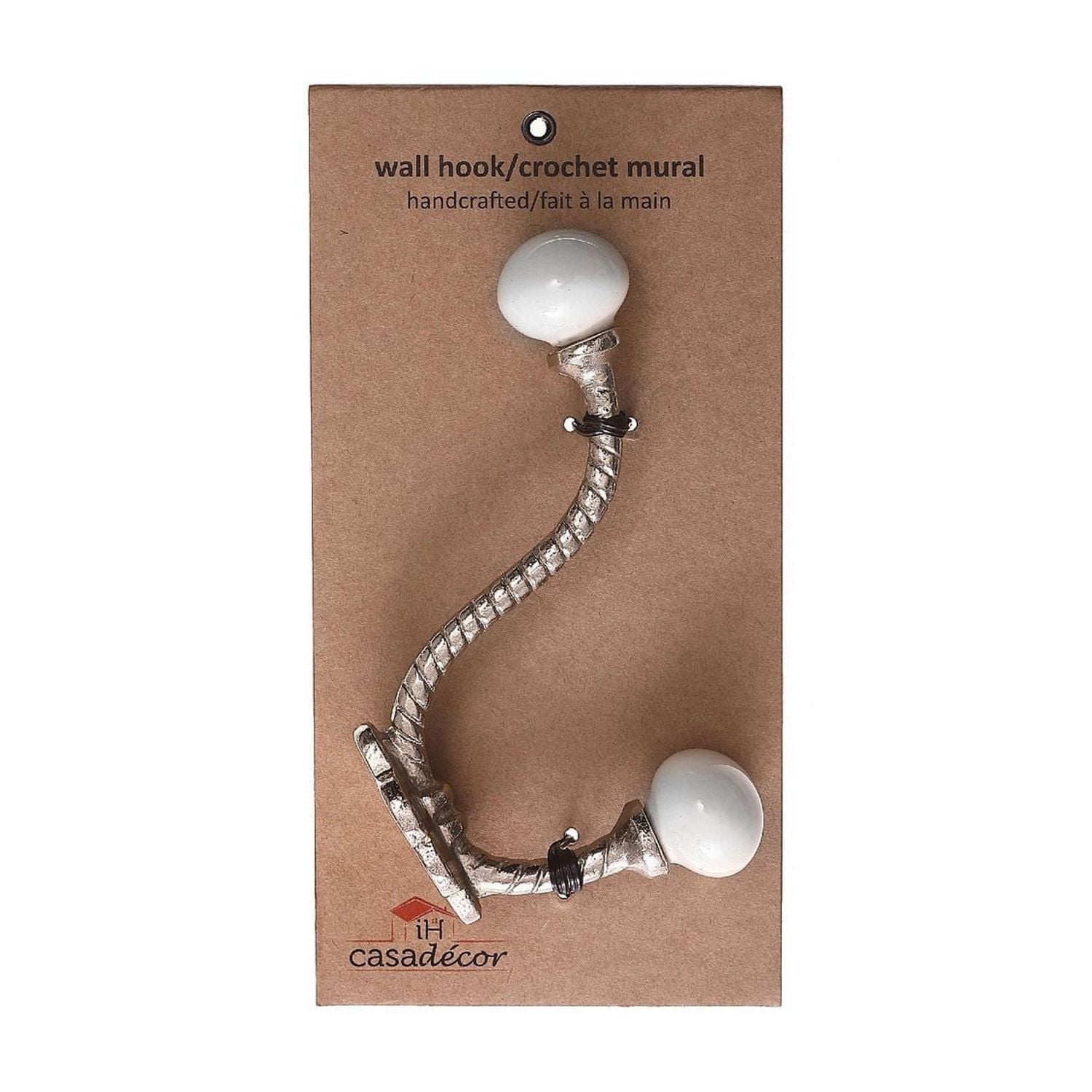 Iron Twist Hook With Ceramic Ivory Knob (Nickel) - Set of 4