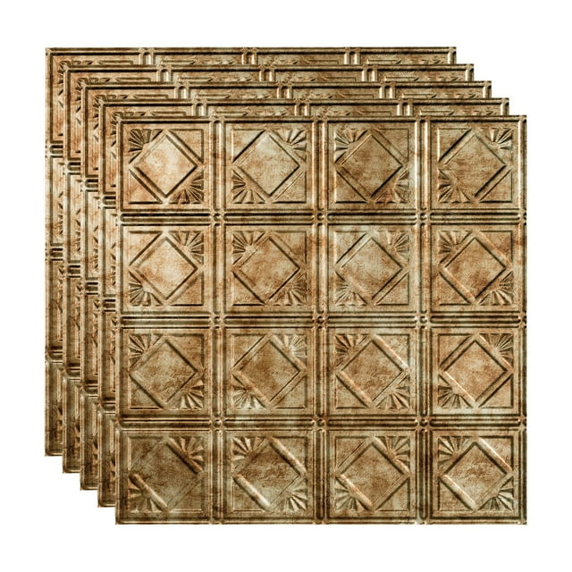 FASÄDE Traditional 4 Decorative Vinyl 2ft x 2ft Lay in Ceiling Panel in Bermuda Bronze (5 Pack)