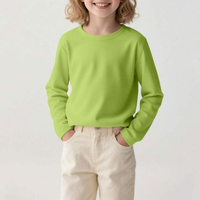 Haut à Manches Longues Col Rond pour Enfants - Mélange Polyester Spandex Confortable pour Usage Quotidien, Voyage et Fêtes