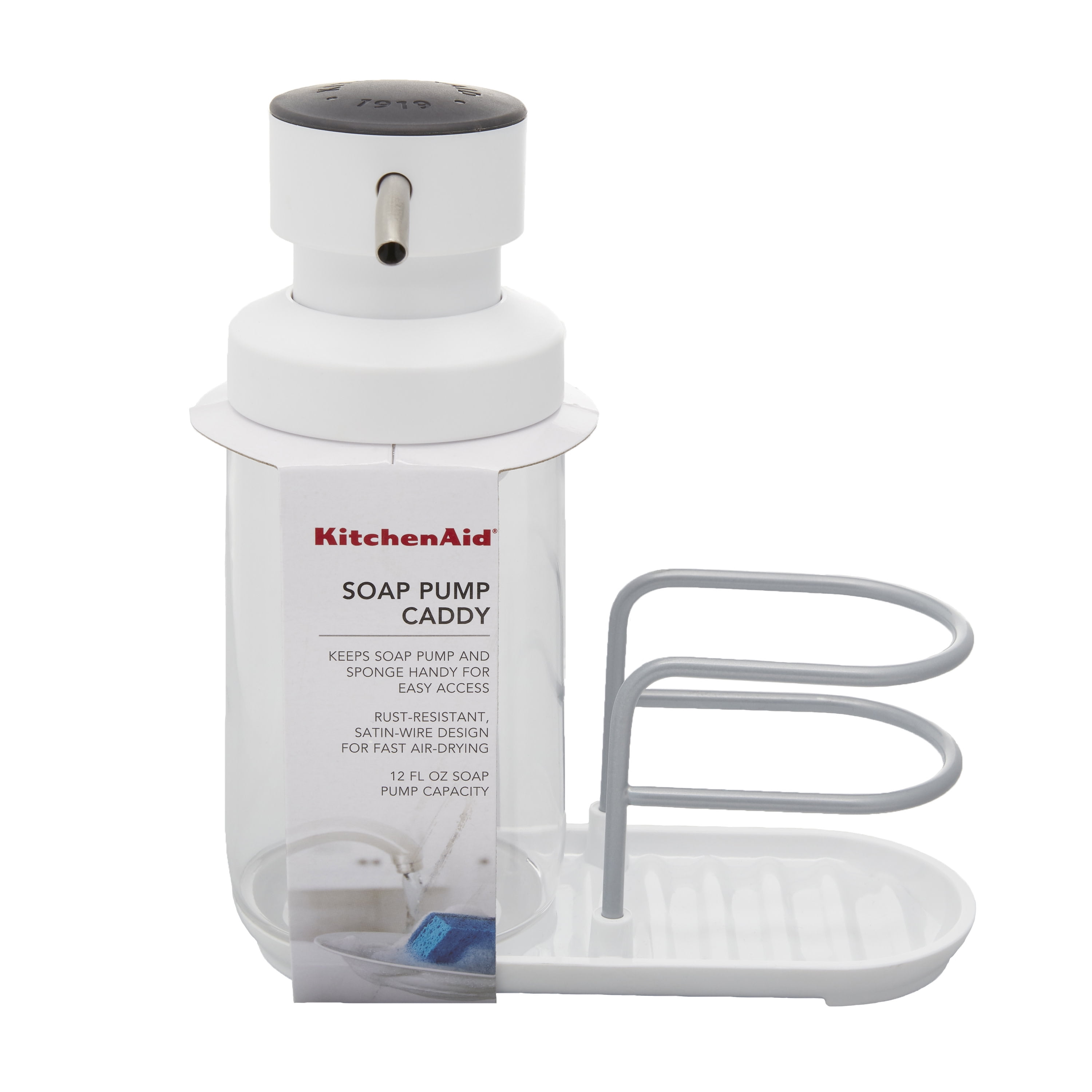 KitchenAid Satin Wire Soap Pump and Sponge Caddy, White photo 8