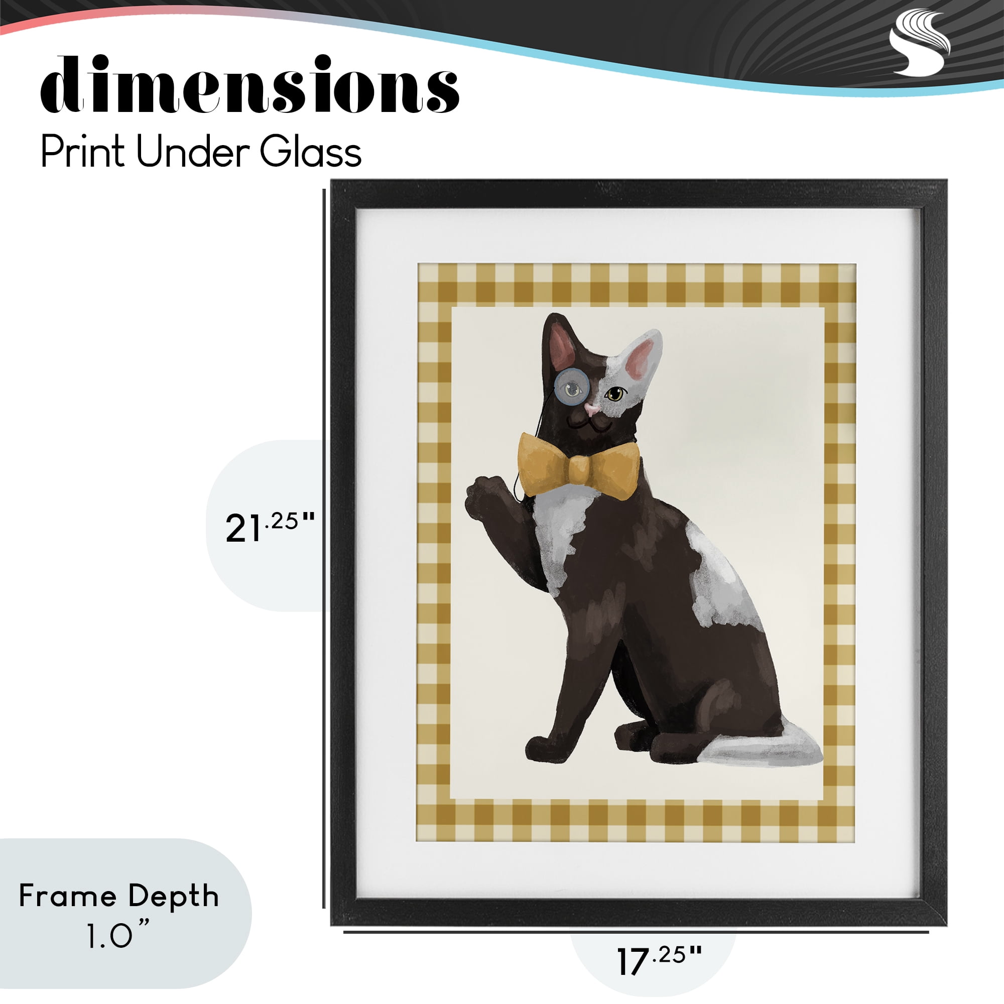 Stupell Industries Gentleman Cat with Bow Black Framed Print Under Glass, design by Sadie Harper