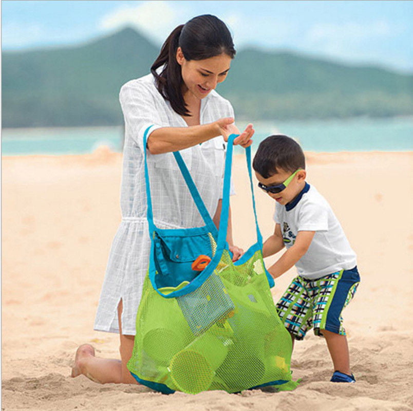 Large Foldable Sand Toys Bags Beach Shoulder Bag Mesh Net Storage Handbags Pack 