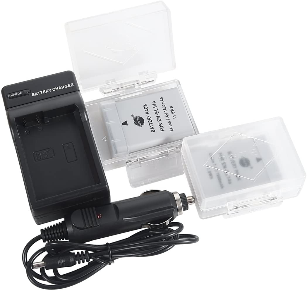 DSTE Replacement for 2X ENEL14 Battery + Travel and Car Charger Kit