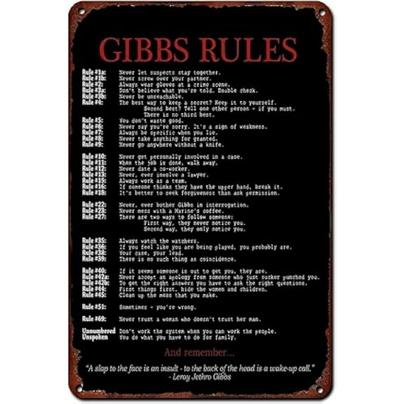 Retro Decor Tin Signs,“Gibbs Rules Sign”,for garage,bar,restaurant,living room,bedroom,kitchen,cafe,bar,8×12inch