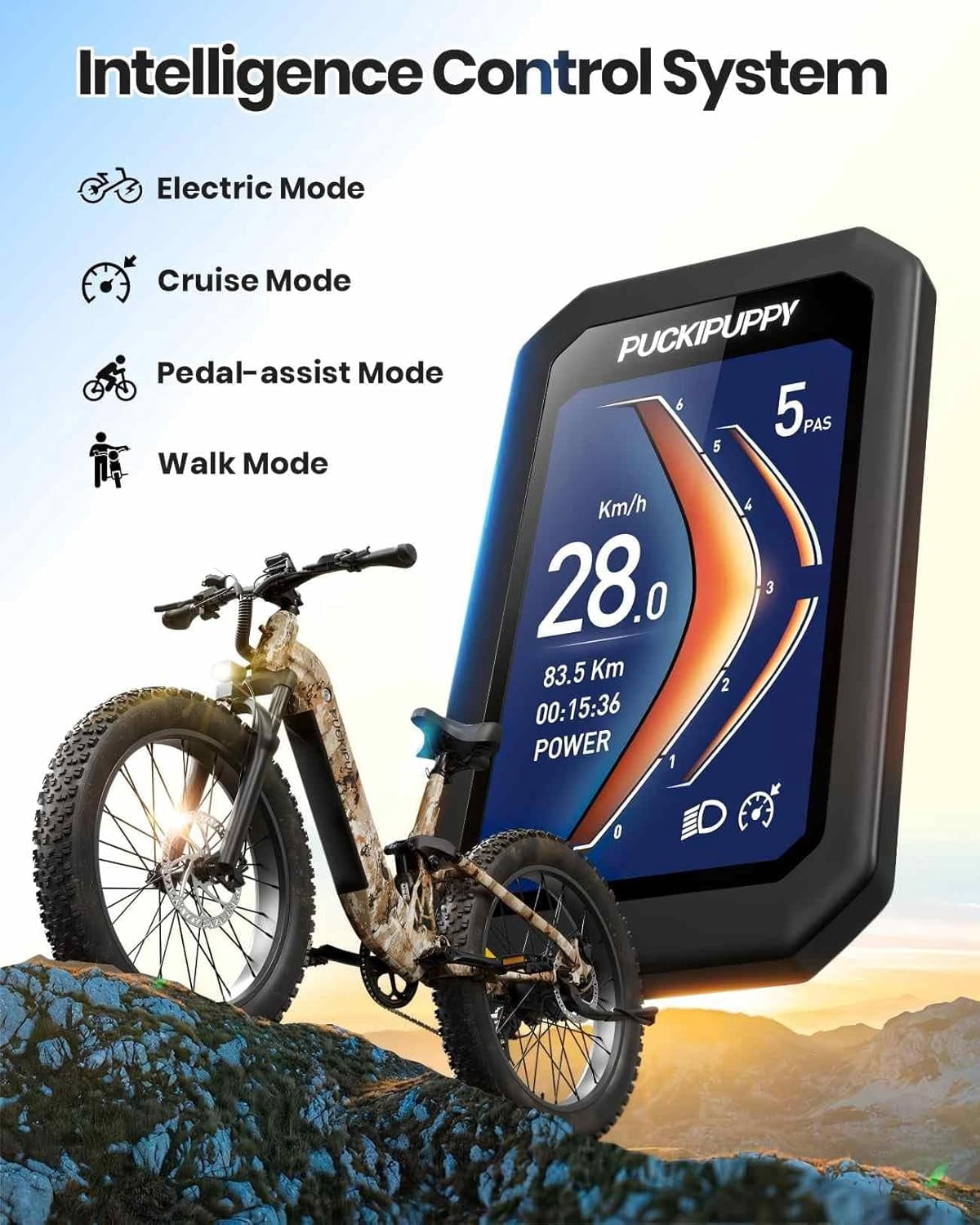 PUCKIPUPPY Electric Bikes for Adults 26" Step-Thru Ebikes 960W Peak Motor 80Miles Range 28mph Max Speed 48V 20AH Battery Full Suspension Fat Tire Mountain E Bike 7 Speed, Comply with UL2849 By SGS