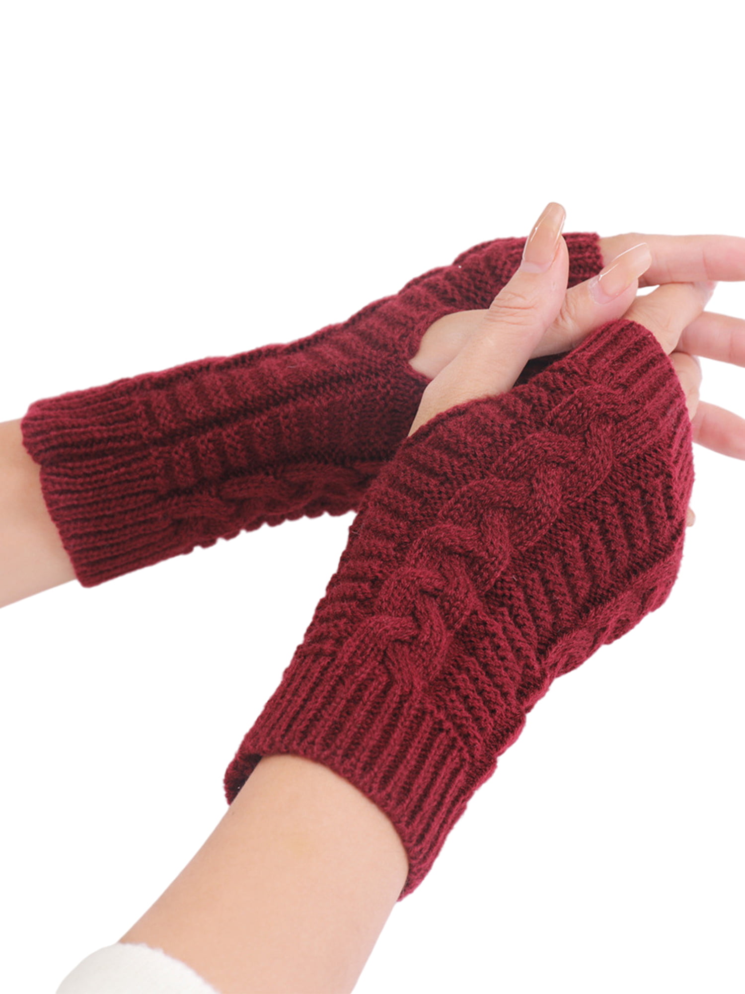 Ladies Girls Wool Arm Warmer Knitted Fingerless Gloves Half Finger Mittens Solid 