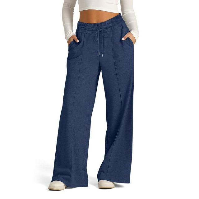 aidice Pantalon à Jambe Grand pour Femmes, Cordon de Serrage, Taille Élastique Froncée, Course, Athlétique, Jambe Droite