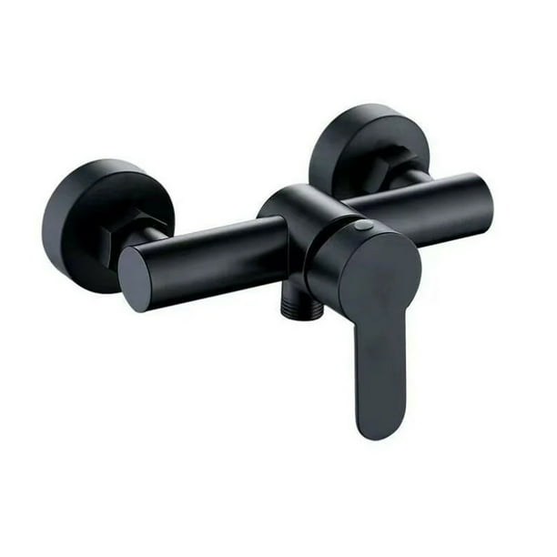 Grifo de bañera de montaje en pared con cartucho de cerámica, grifo de baño con acabado negro mate de aspecto moderno y elegante, fácil de instalar, para mezclador de agua fría y caliente con válvula