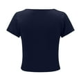 thumbnail image 6 of TQFXJ421SJ Women T-Shirts with Short Sleeve Basic Square Neck Crop Tops Slim Fit Vacation Outfits Trendy Navy S, 6 of 6