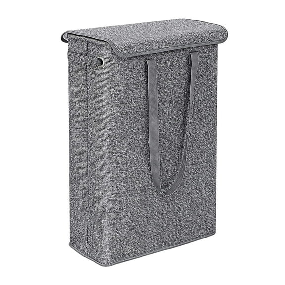 KQJQS Slim Laundry Basket with Lid, Tall Thin Laundry Hamper with Handles, Waterproof Lining Narrow Dirty Clothes Hamper for Bathroom Bedroom Dorm Organization Storage, 45L Gray