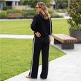 thumbnail image 7 of Szluipve 2 Piece Sets for Women 2 Piece Outfits Side Stripe Zip Up Collar Jacket & Wide Leg Pants Set Ribbed Textured Casual Tracksuit Loungewear Suit for Daily Travel Black M, 7 of 7