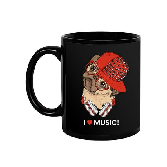 I Love Music Pug Quote. Mug -Image by Shutterstock,