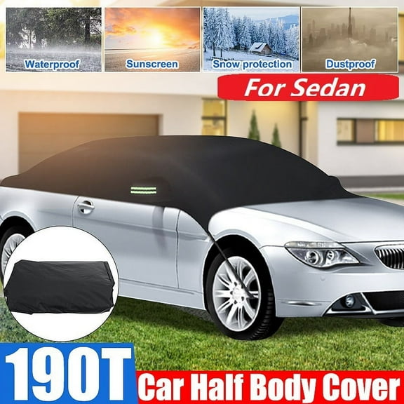 Winter Car Windshield Snow Cover for Sedan, Half Car Cover Top for Ice, Frost & Snow Removal All Weather Sunscreen Windproof Dustproof UV Resistant, Black