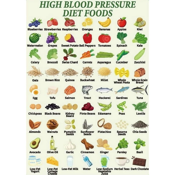 HIGH BLOOD PRESSURE DIET FOODS Healthy nutrition checklist poster meal planning healthy cooking poster, wall decoration suitable for kitchen living room bedroom