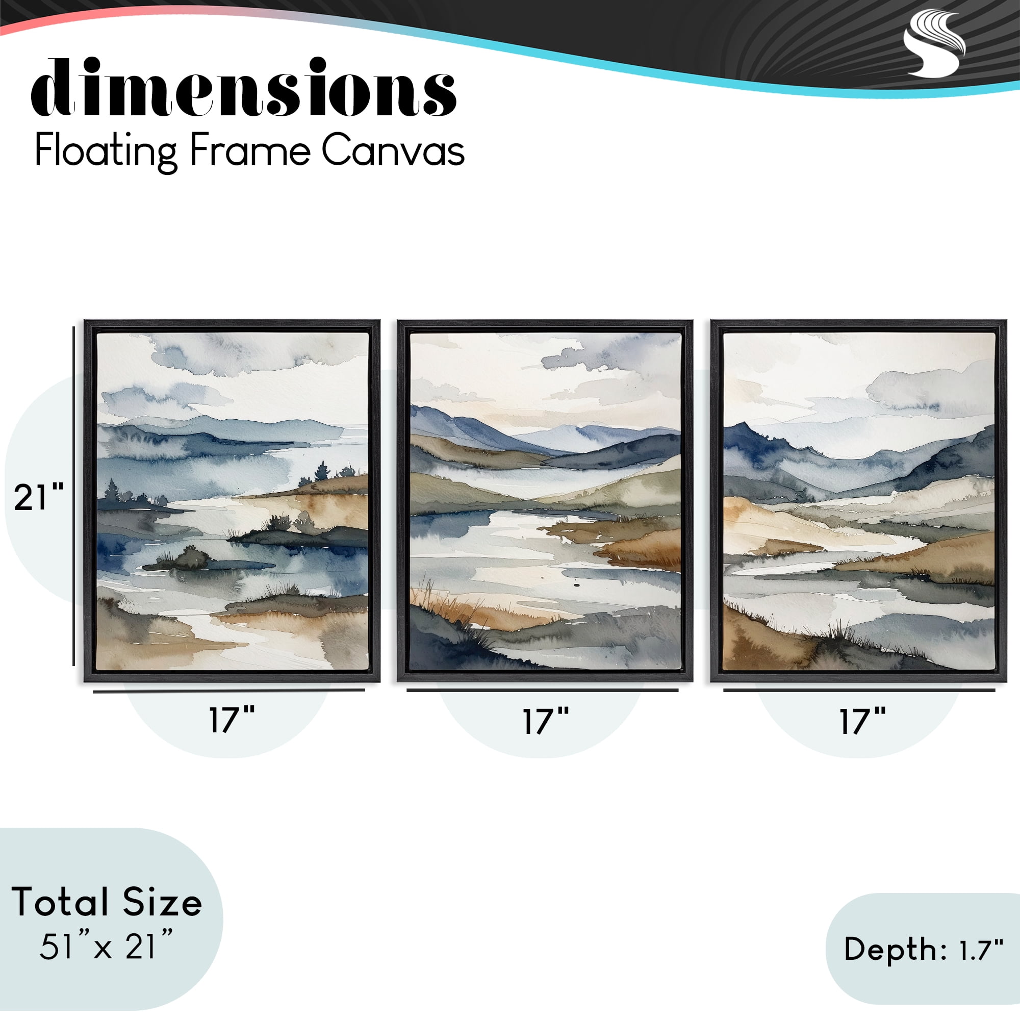 Stupell Industries Continuous Flow Of Water 3 Piece Black Framed Floater Canvas Set, design by Alonza Saunders