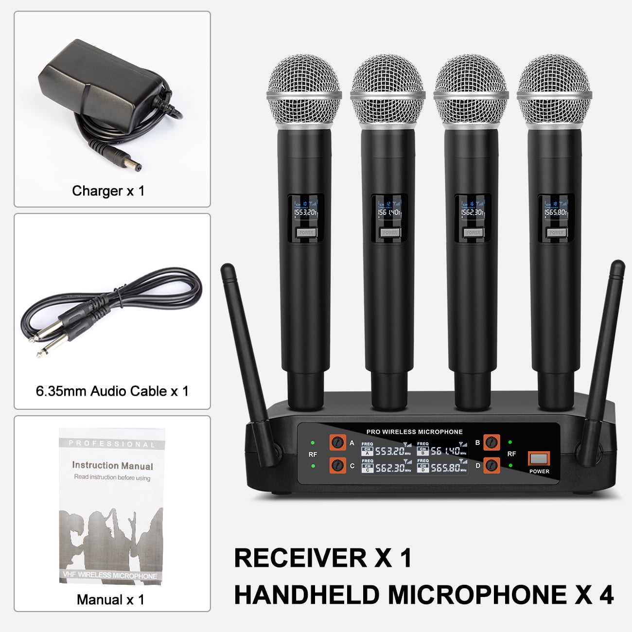 Depusheng DX4 Wireless Microphone Professional 4-Channel Handheld Microphone for Karaoke,Meeting,Party,Church,Speech