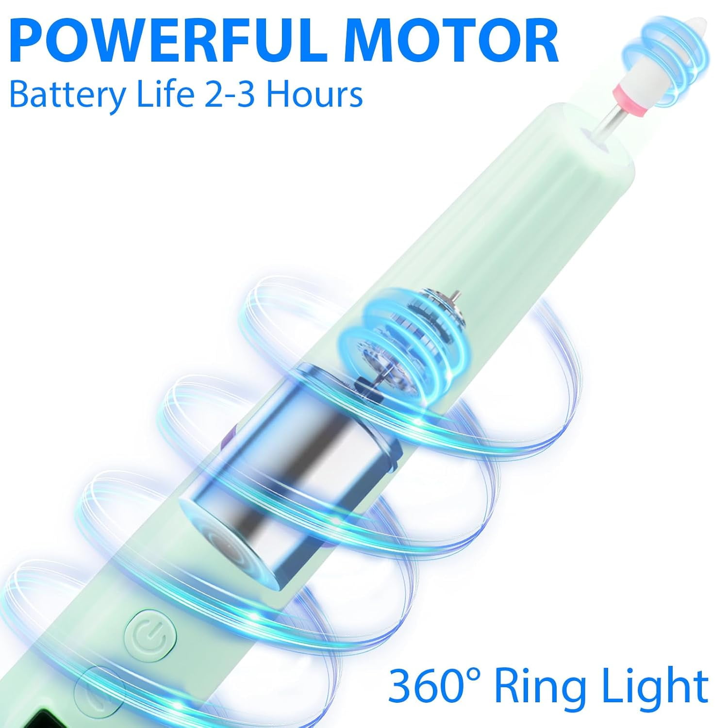 Cordless Electric Nail Drill with 360° Ring Light, Portable Nail File Kit for Acrylic, Gel Nails, Portable Home Manicure Kit for Manicure and Pedicure