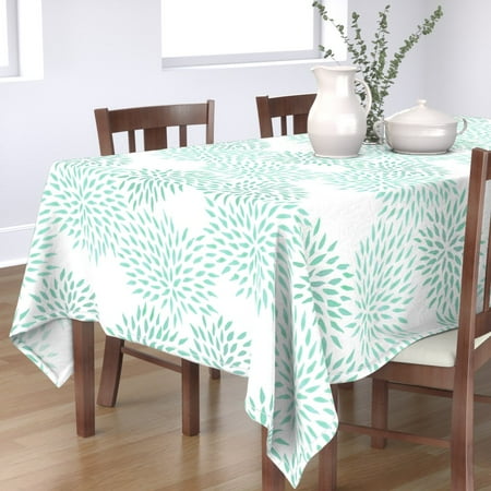 

Cotton Sateen Tablecloth 90 Square - Summer Mums Jade Flowers Aqua White Floral Spring Asian Inspired Abstract Flower Print Custom Table Linens by Spoonflower