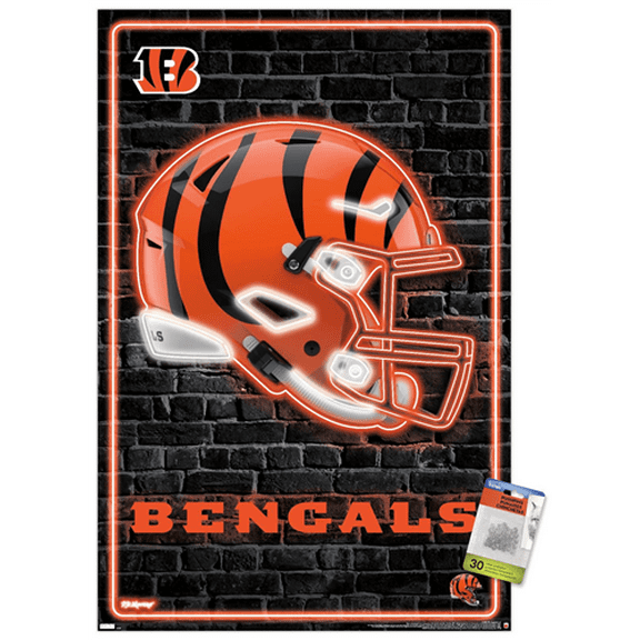 NFL Cincinnati Bengals - Neon Helmet 23 Wall Poster with Push Pins, 22.375" x 34"