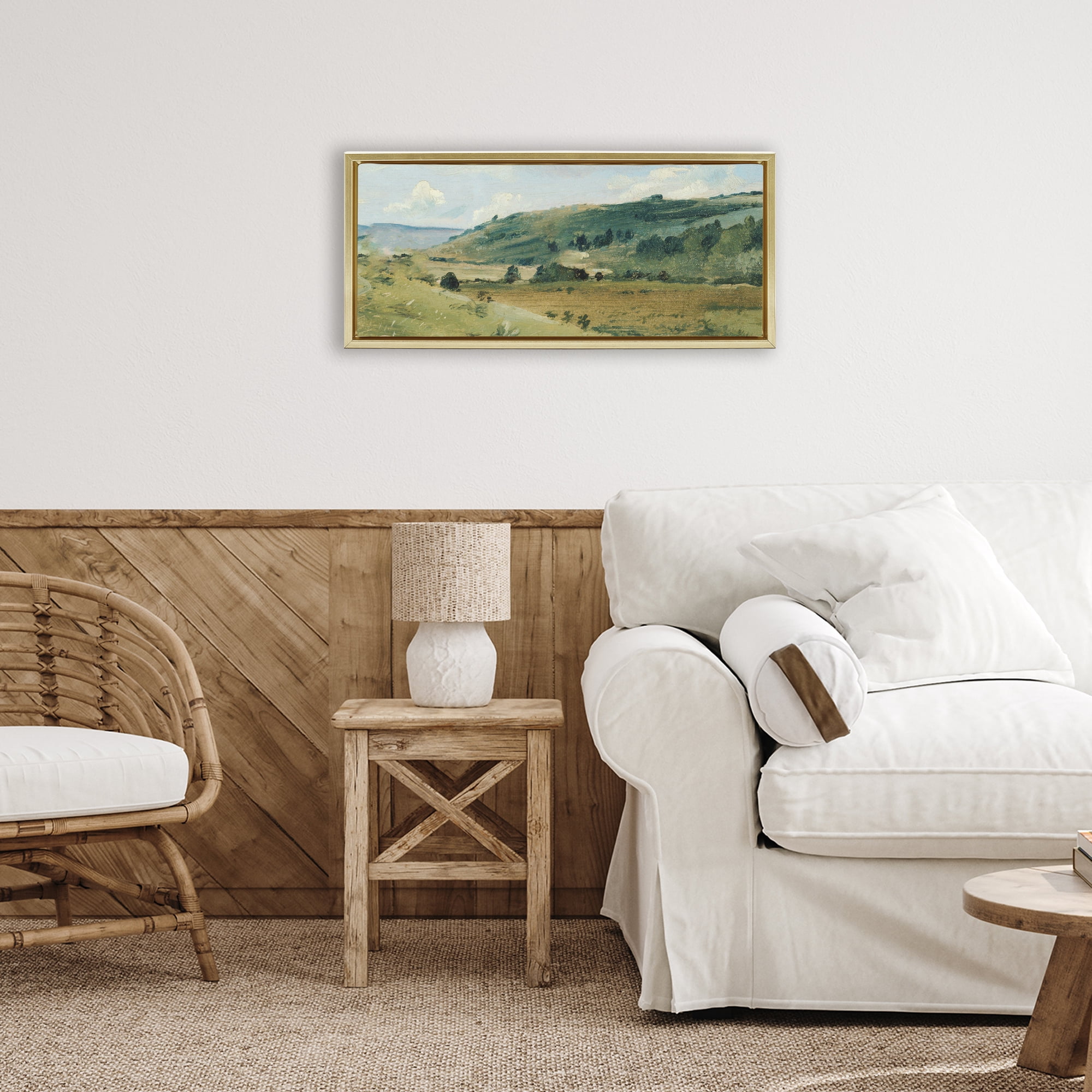 Stupell Industries Tree Dotted Countryside in Summer Gold Framed Floater Canvas Wall Art, design by Lucille Price