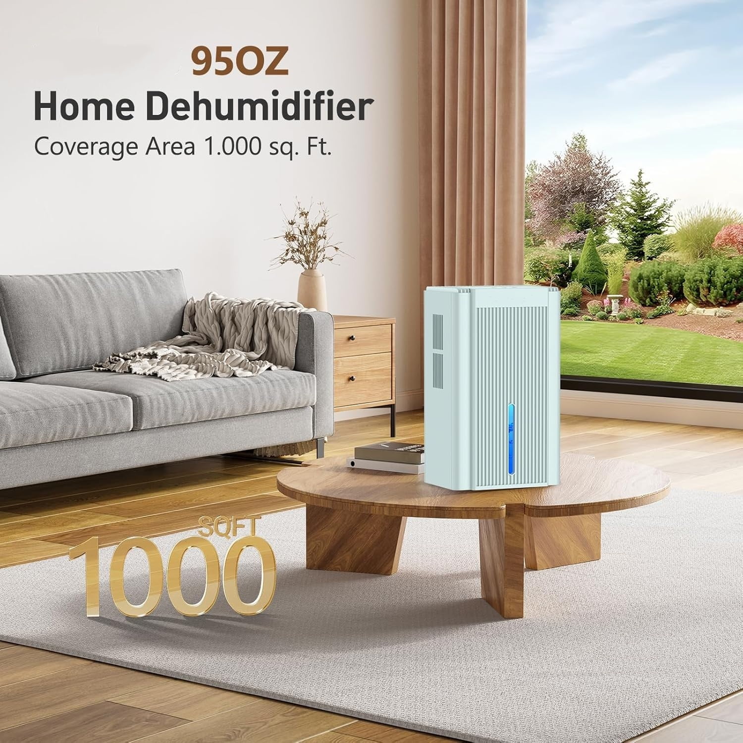 Dehumidifier,95OZ Dehumidifier for Home 1000 Sq.Ft - Quiet with Auto Shut Off & Relaxing 7 Color Ambient Light,Ideal for Livingroom, Bedroom, Basement(Pale Turquoise)