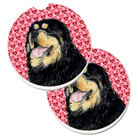 

Carolines Treasures SS4512CARC Tibetan Mastiff Hearts Love Valentines Day Set of 2 Cup Holder Car Coasters Large