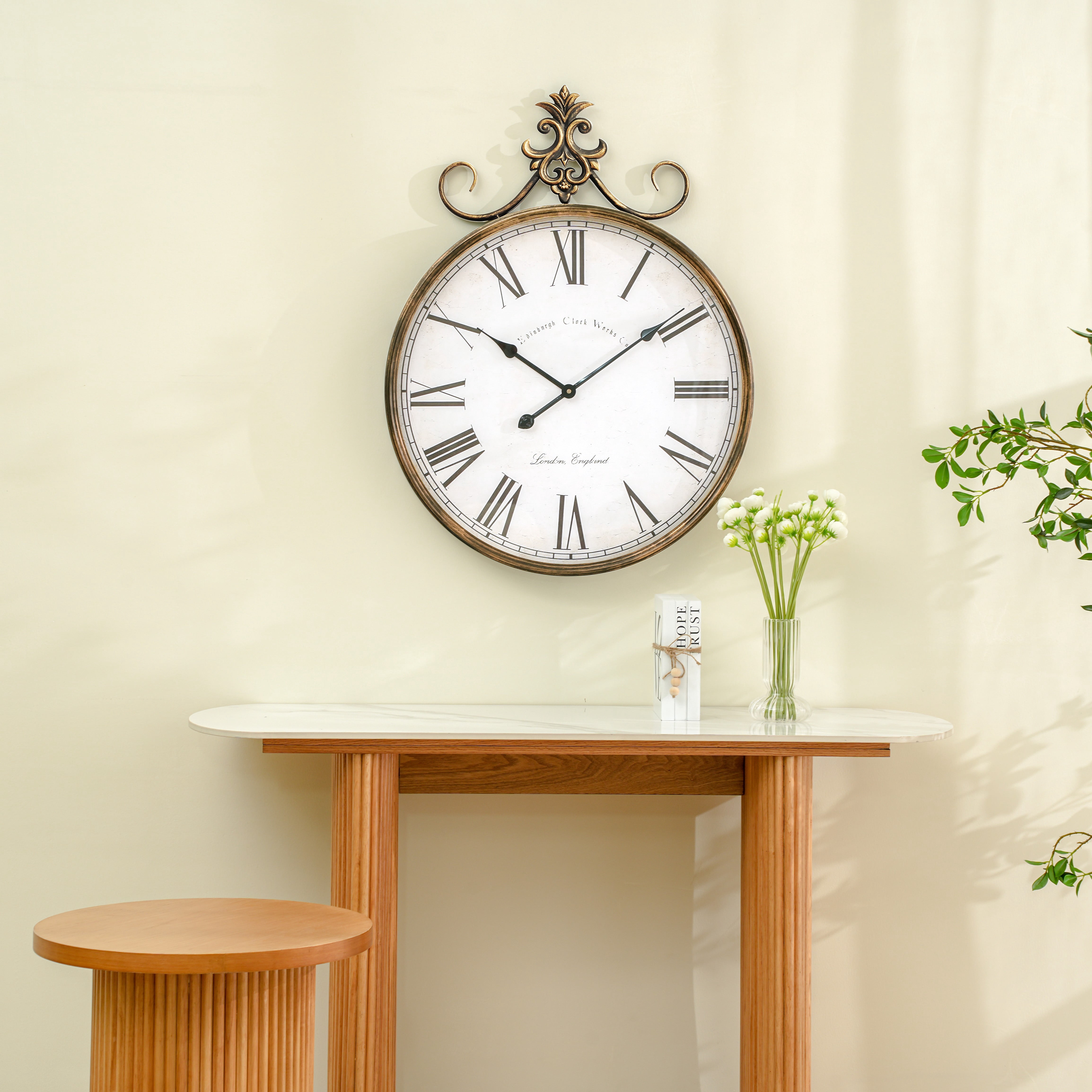 SHYFOY Antique Gold Wall Clock Ornate Baroque Metal Clock Retro Round Clock for Home Decor