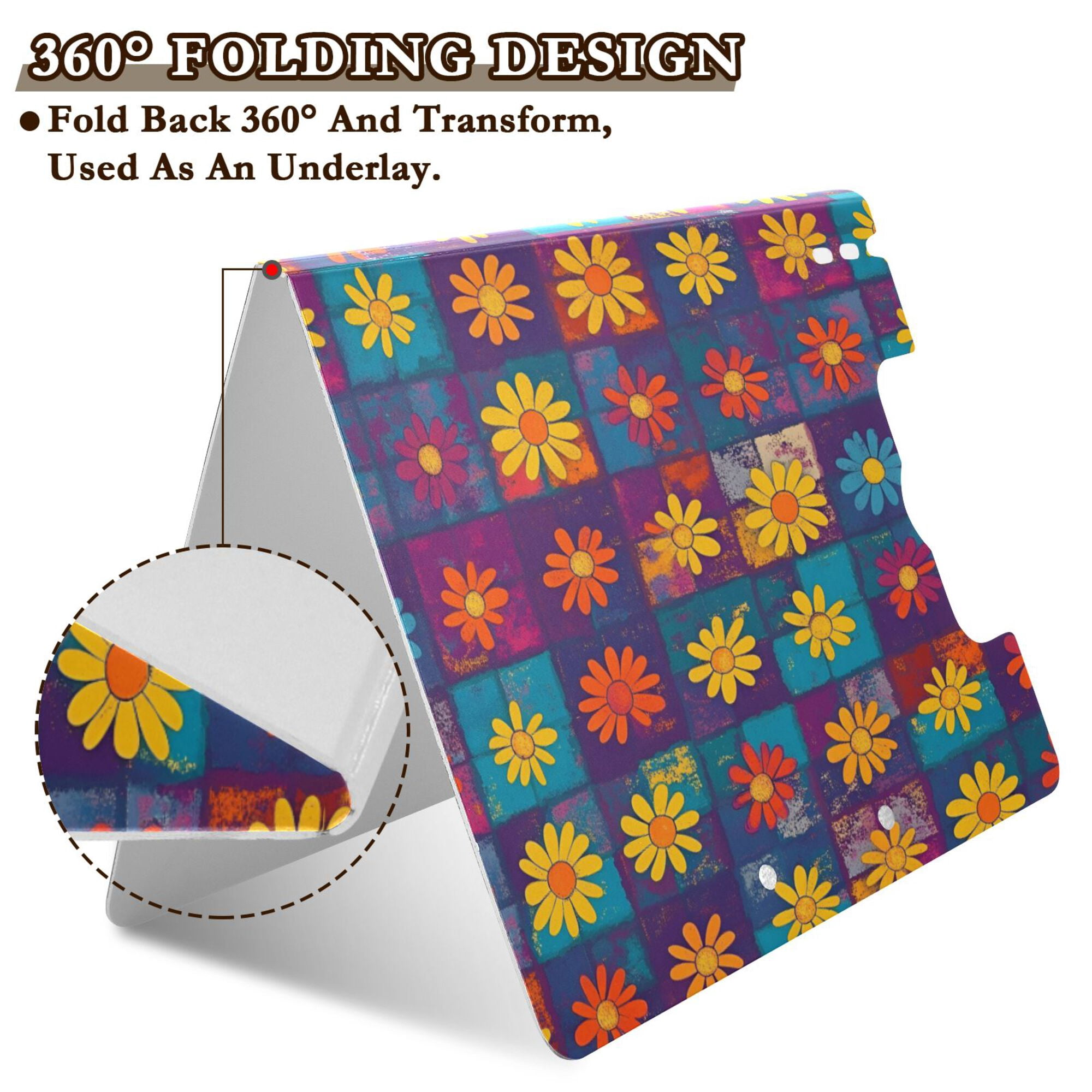 FORMRS A4 Clipboard Folder with Pen Holder Horizontal Foldable School Office Binder, Colorful Checkered Daisy