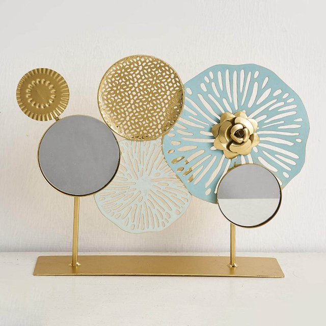 Décor Mural Rond Chic et Usé en Métal, Statues de Fond pour Table et Armoire, 35,5 X 9 X 26 cm